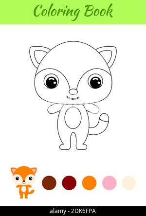 Coloring book little baby fox. Coloring page for kids. Educational activity for preschool years kids and toddlers with cute animal. Black and white ve Stock Vector