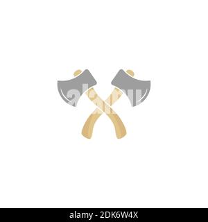 two crossed axes. hatchet, cutter black silhouette. Building, repair tool logo. rustic weapon. Vector illustration isolated on white Stock Vector