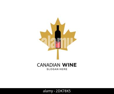 canadian wine or maple wine with golden autumn Logo Design inspiration Stock Vector