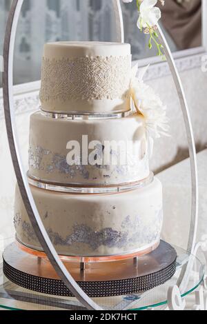 Demonstration of a modern wedding cake at a celebration Stock Photo