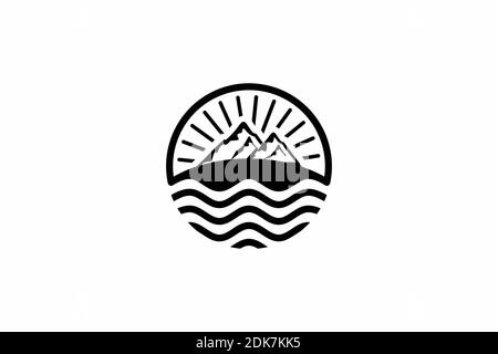 Mountain, Sea and Sun for Hipster Adventure Traveling logo design inspiration Stock Vector