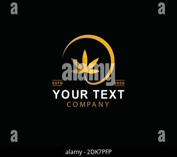 Cannabis silhouette gold logo. Hemp of emblem. marijuana symbol. Stock Vector