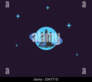 Space symbol icon with rocket and space design illustrations Stock Vector