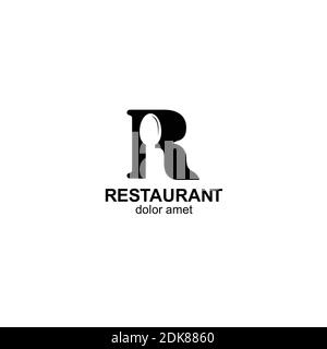 Initial Letter R with Spoon Fork for Restaurant logo design Stock Vector