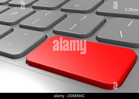 Red enter button on black computer keyboard image with hi-res rendered artwork that could be used for any graphic design. Stock Photo