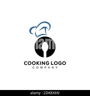 logo of chef hat icon with plates and spoon Stock Vector
