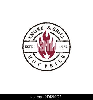 Vintage Retro Rustic BBQ Grill, Barbecue, Barbeque Label Stamp Logo design vector Stock Vector
