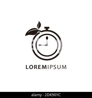 alarm clock with green leaves, vector logo icon Stock Vector