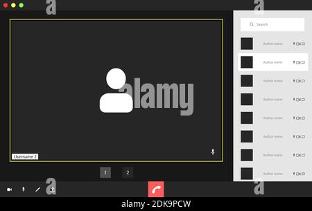 Video conference user interface with a list of users, video conference calls window overlay. Stock Vector