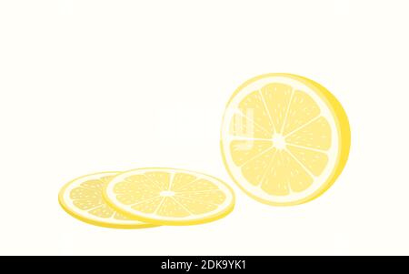 Yellow lemon cut into two slices. Vector flat illustration isolated on white background. Stock Vector
