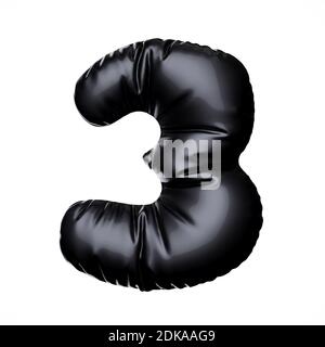 English alphabet black balloon digit font number character 3 three on white background. Holidays and education concept. 3d rendering illustration Stock Photo