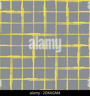 Grunge line vector seamless grid pattern background. Organic irregular lines.Painterly ink brush stroke style weave backdrop. Criss cross burlap Stock Vector