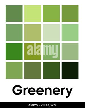 Palette of Greenery tones. Green color template. Shades of fresh, leaves, verdure, vegetable color. Vector colored pattern for textiles and interior Stock Vector