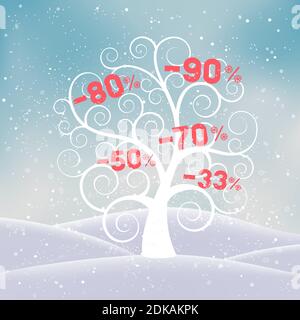 Christmas winter discounts white tree Stock Vector