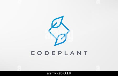 leaf plant coding logo in a simple and modern style Stock Vector