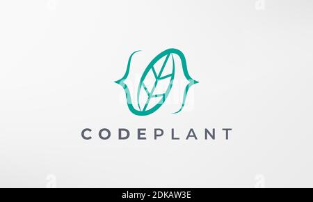 leaf plant coding logo in a simple and modern style Stock Vector