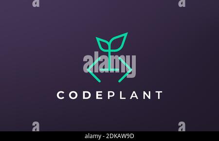 leaf plant coding logo in a simple and modern style Stock Vector