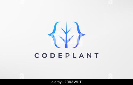 leaf plant coding logo in a simple and modern style Stock Vector