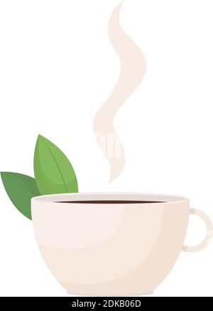 Herbal tea flat color vector object. Hot drink. Beverage with spearmint. Black tea. Healthy liquid in ceramic cup isolated cartoon illustration for we Stock Vector