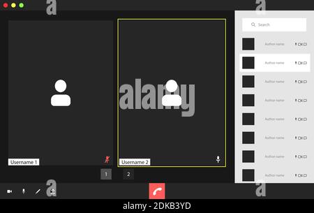 Video conference user interface with a list of users, video conference calls window overlay. Stock Vector