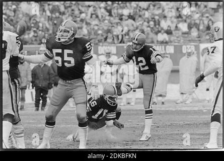 Oakland Raiders players Joe Campbell (77) and Steve Sylvester (66