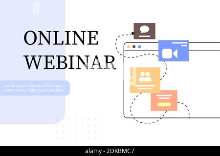 Online webinar, meeting. Webinars and web meetings at the level of colleagues, modern education. Vector illustration Stock Vector