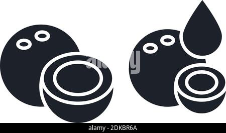 Coconut and coconut milk icon. Black isolated silhouette. Fill solid icon. Modern minimalistic design. Vector illustration. Fruits. Stock Vector