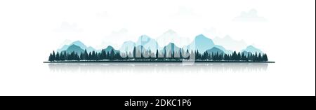 Realistic mountain panorama with dense forest - Vector illustration Stock Vector