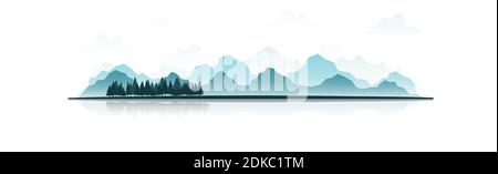 Realistic mountain panorama with dense forest - Vector illustration Stock Vector
