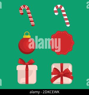 bundle of six happy merry christmas icons vector illustration design Stock Vector
