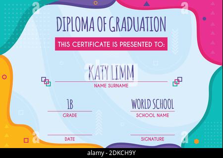 Diploma of graduation certificate template, vector illustration. Stock Vector