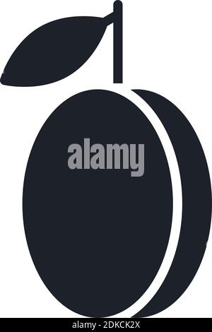 Plum or apricot icon. Black isolated silhouette. Fill solid icon. Modern minimalistic design. Vector illustration. Fruits. Stock Vector