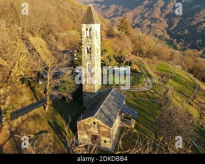 Aerial view at the church of Saint Martino on Colla valley near Lugano in ther italian part of Switzerland Stock Photo