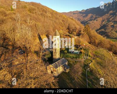 Aerial view at the church of Saint Martino on Colla valley near Lugano in ther italian part of Switzerland Stock Photo