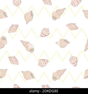 Seashell seamless pattern. Scallop vector background. Stock Vector