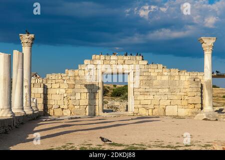 Ukraine, Crimea, Sevastopol, Ruins of Ancient City of Khersoness, Ancient theatre Stock Photo