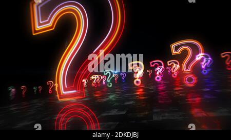 Question mark, query symbol, search icon and quiz sign concept. Futuristic abstract 3d rendering illustration. Stock Photo