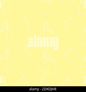 seamless pattern with lemons on the white background. Vector illustration. Hand drawn background. Stock Vector