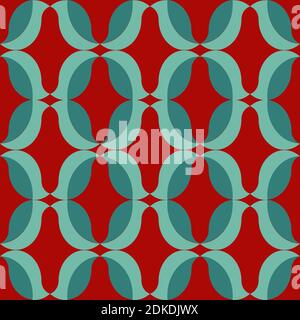 Repeating, seamless pattern of abstract leaf shapes on red background.  Ideal for wrapping paper or greeting card design for Christmas holidays. Stock Vector