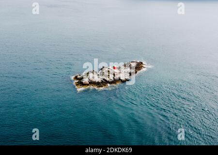 Aerial view of The Muglins Lighthouse in County Dublin, Ireland Stock Photo