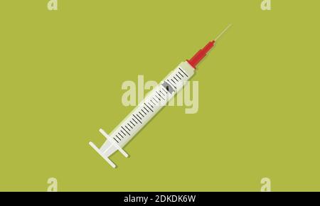 Medical syringe on green background Stock Vector