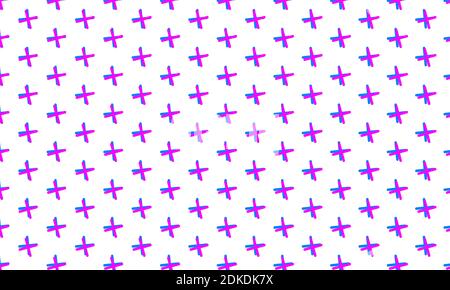 Offset bright blue and pink plus signs or hatch marks in offset op-art pattern. Stock Vector