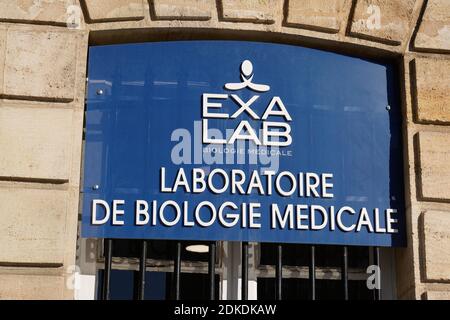 Bordeaux , Aquitaine  France - 11 21 2020 : EXALAB logo and text sign on office entrance Medical Biology Laboratory Stock Photo