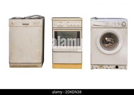 Old electrical appliances isolated on white background Stock Photo