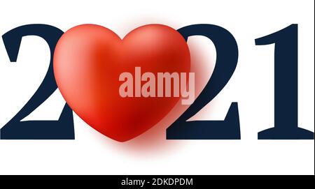 Valentine day 2021 heart realistic 3d concept background. Vector illustration. 2021 year of love concept. Stock Vector