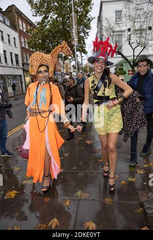 During lockdown, Fashion designer, Pierre Garroudi has models walk down Chelsea's Kings Road for impromptu fashion show Featuring: Atmosphere Where: London, United Kingdom When: 14 Nov 2020 Credit: Phil Lewis/WENN