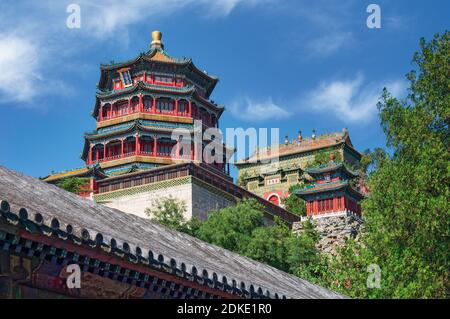 Tower of Incense to Buddha, The Summer Palace, Beijing, China Stock Photo