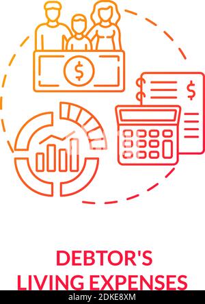 Debtor living expenses red gradient concept icon Stock Vector