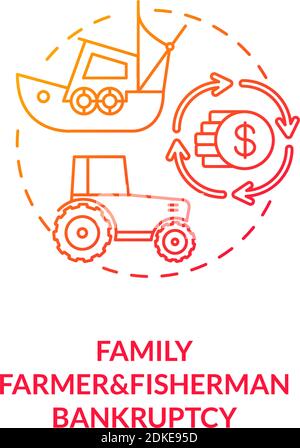 Family farmer and fisherman bankruptcy red gradient concept icon Stock Vector