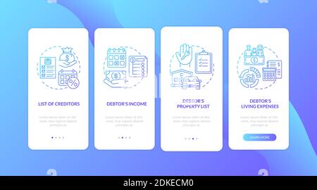Creditor and debtor dark blue onboarding mobile app page screen with concepts Stock Vector